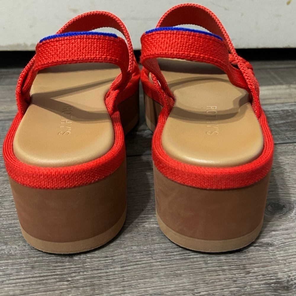 Rothy's The Lightweight Platform Wedge Sandals Red Hot Woven Size 9 - Picture 10 of 13
